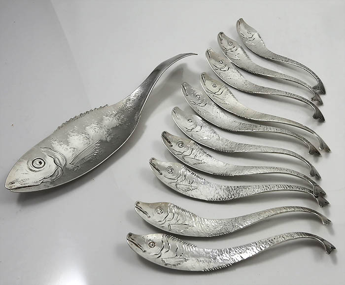 Gorham rare antique silver fish set with c mark